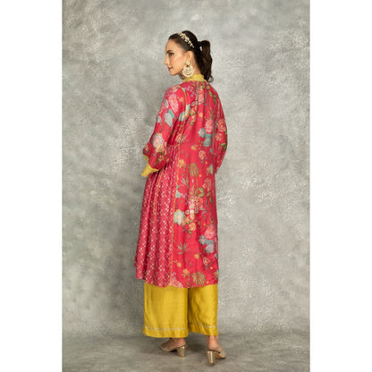 Tanu Malhotra Hot Pink Side Panel Buti Kurta with Palazzo and Dupatta (Set of 3)