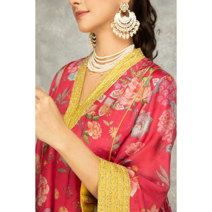 Tanu Malhotra Hot Pink Side Panel Buti Kurta with Palazzo and Dupatta (Set of 3)