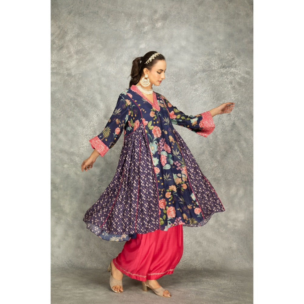 Tanu Malhotra Blue Side Panel Buti Kurta with Palazzo and Dupatta (Set of 3)