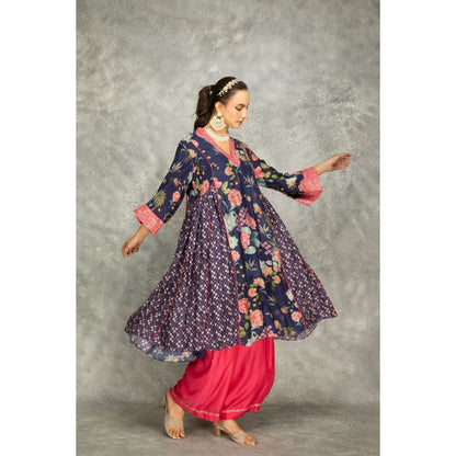 Tanu Malhotra Blue Side Panel Buti Kurta with Palazzo and Dupatta (Set of 3)