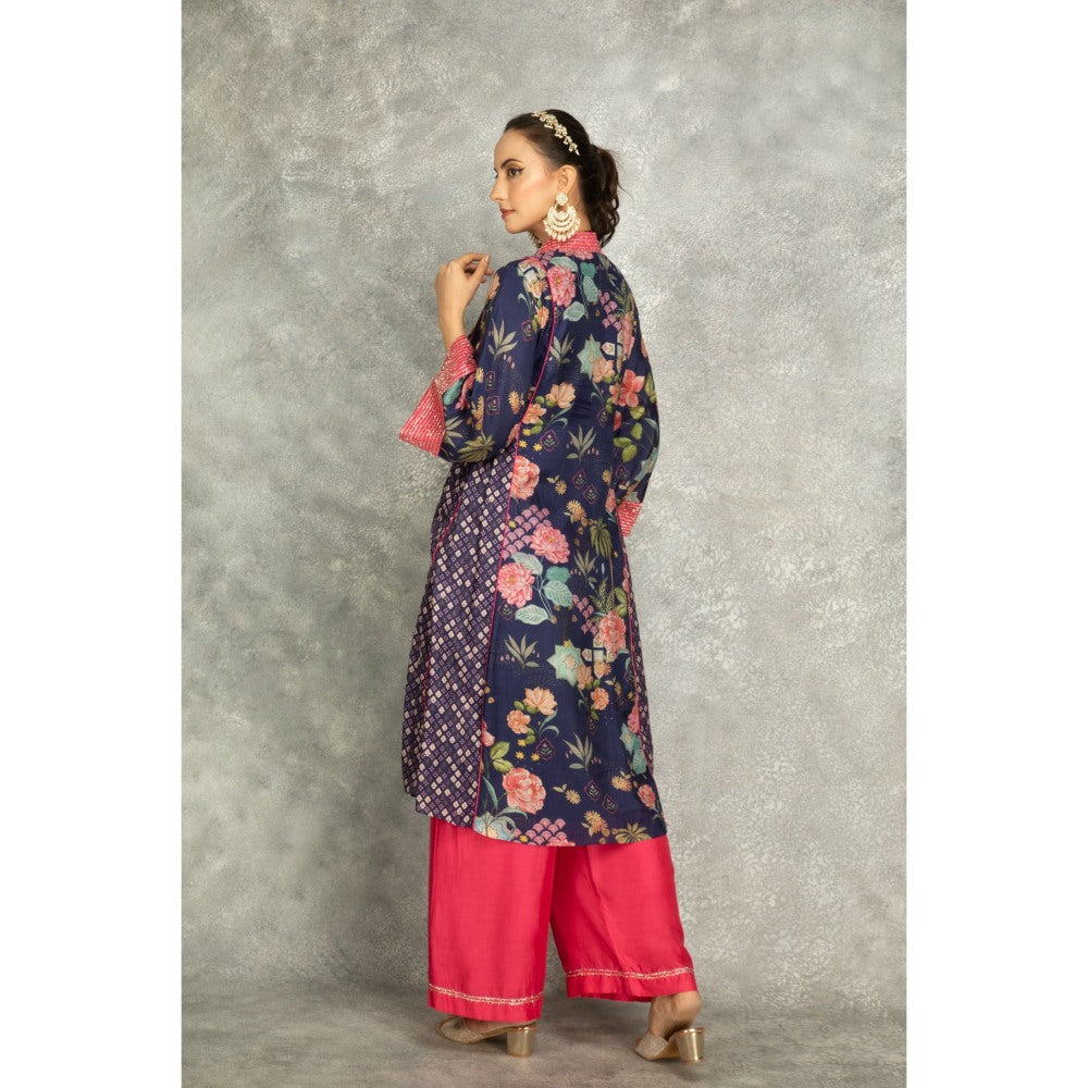 Tanu Malhotra Blue Side Panel Buti Kurta with Palazzo and Dupatta (Set of 3)
