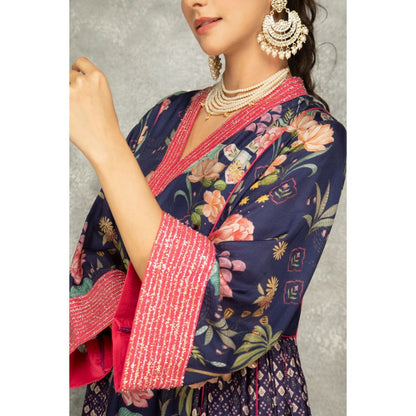 Tanu Malhotra Blue Side Panel Buti Kurta with Palazzo and Dupatta (Set of 3)