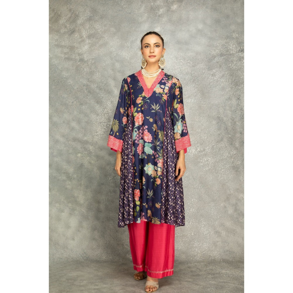 Tanu Malhotra Blue Side Panel Buti Kurta with Palazzo and Dupatta (Set of 3)
