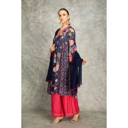 Tanu Malhotra Blue Side Panel Buti Kurta with Palazzo and Dupatta (Set of 3)