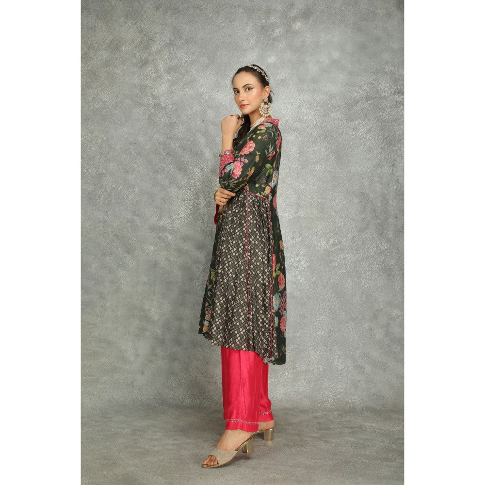 Tanu Malhotra Green Side Panel Buti Kurta with Palazzo and Dupatta (Set of 3)