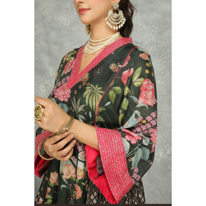 Tanu Malhotra Green Side Panel Buti Kurta with Palazzo and Dupatta (Set of 3)