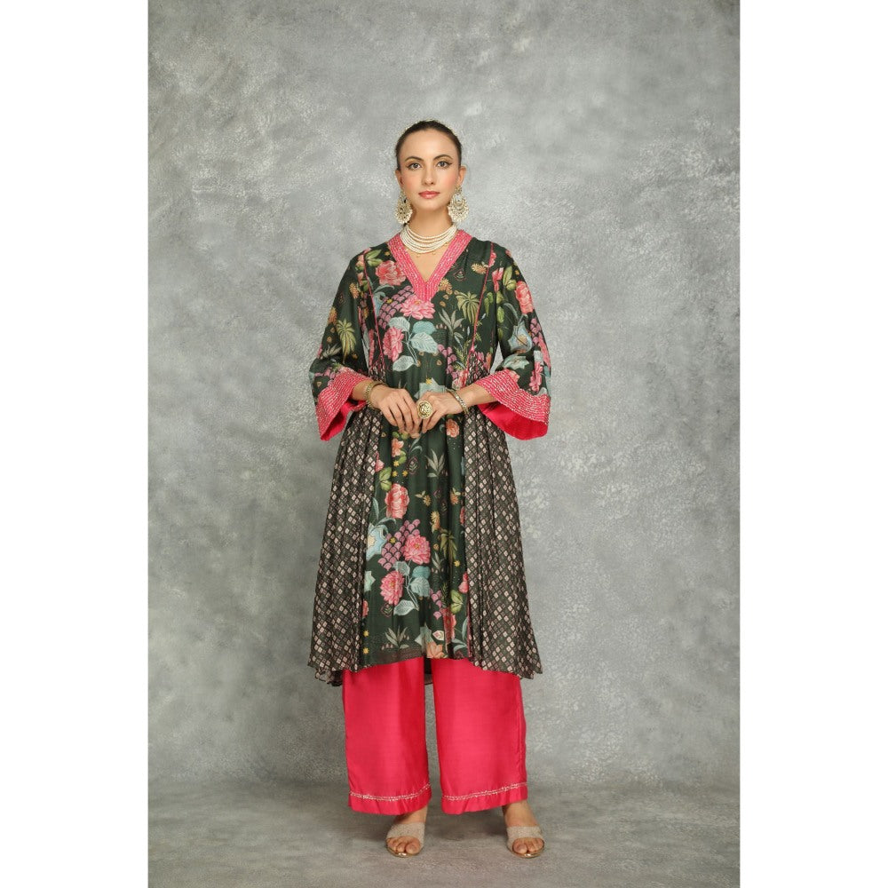 Tanu Malhotra Green Side Panel Buti Kurta with Palazzo and Dupatta (Set of 3)