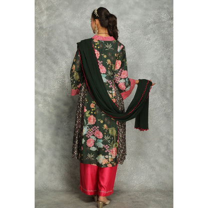 Tanu Malhotra Green Side Panel Buti Kurta with Palazzo and Dupatta (Set of 3)