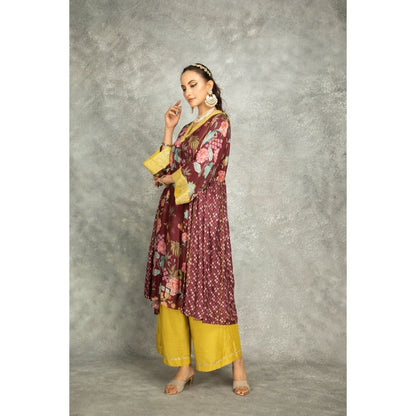 Tanu Malhotra Old Wine Side Panel Buti Kurta with Scalloping Dupatta (Set of 3)