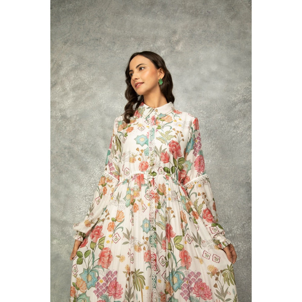 Tanu Malhotra White Floral Printed Dress