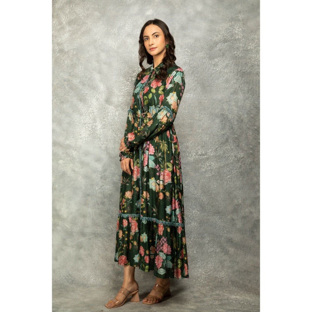 Tanu Malhotra Green Floral Printed Dress