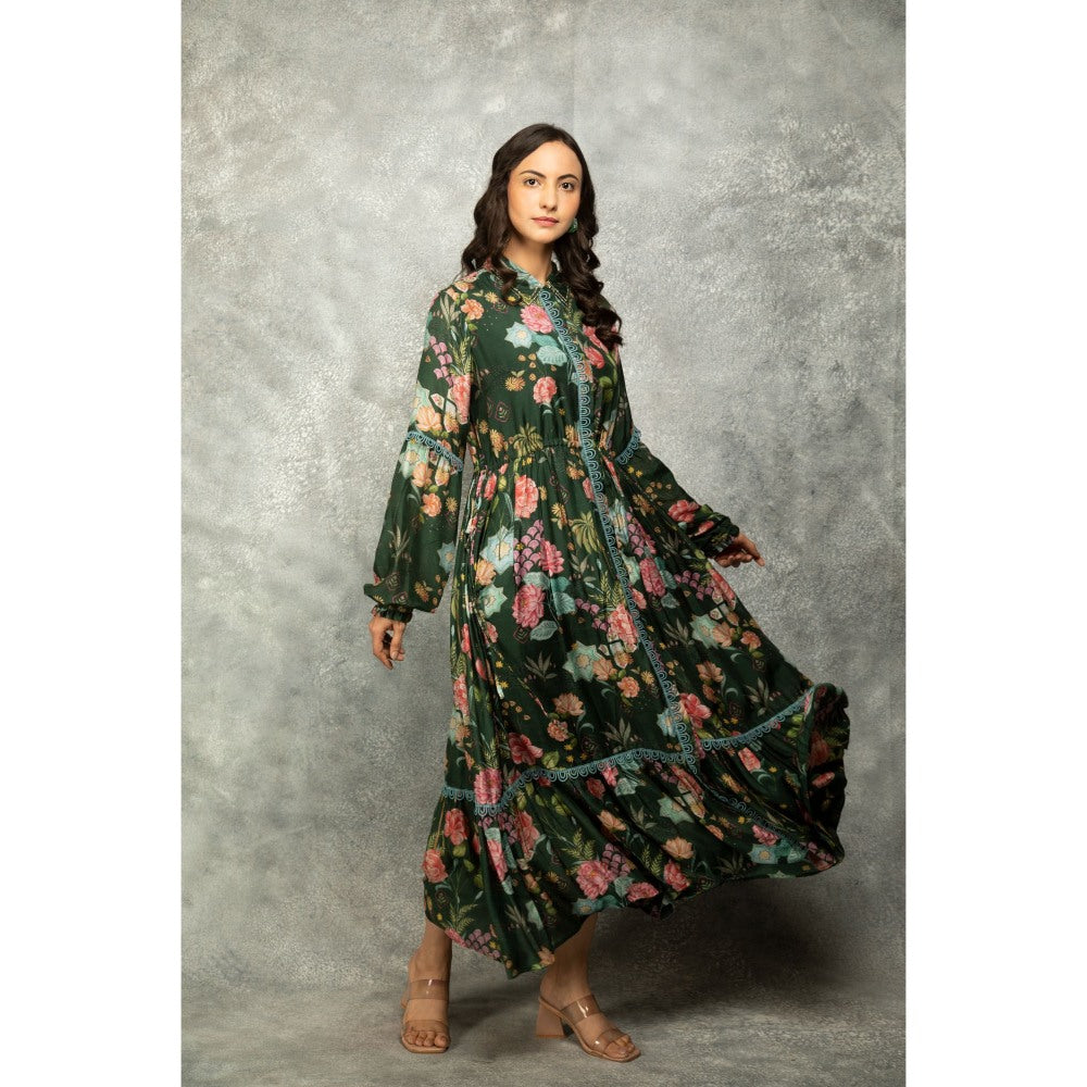 Tanu Malhotra Green Floral Printed Dress