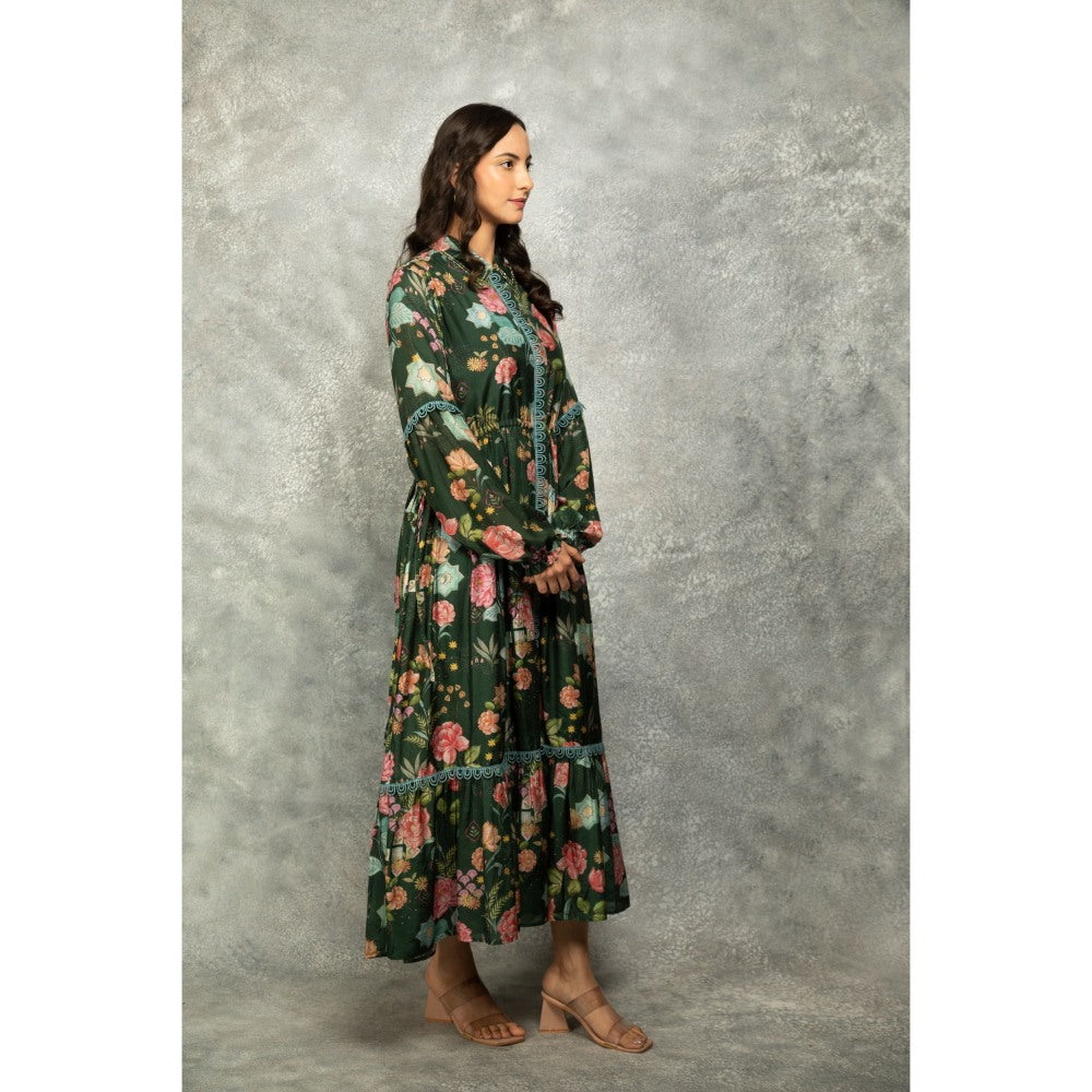 Tanu Malhotra Green Floral Printed Dress