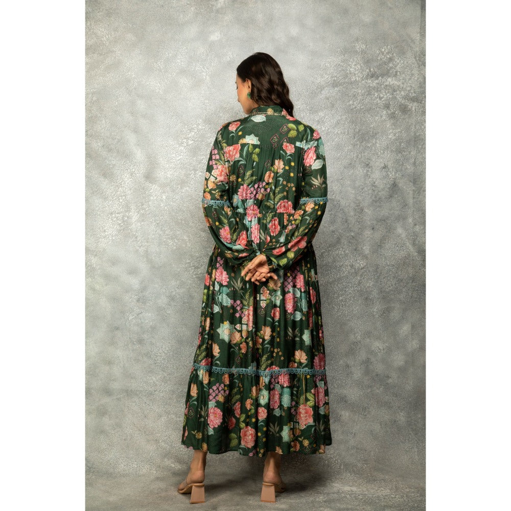 Tanu Malhotra Green Floral Printed Dress