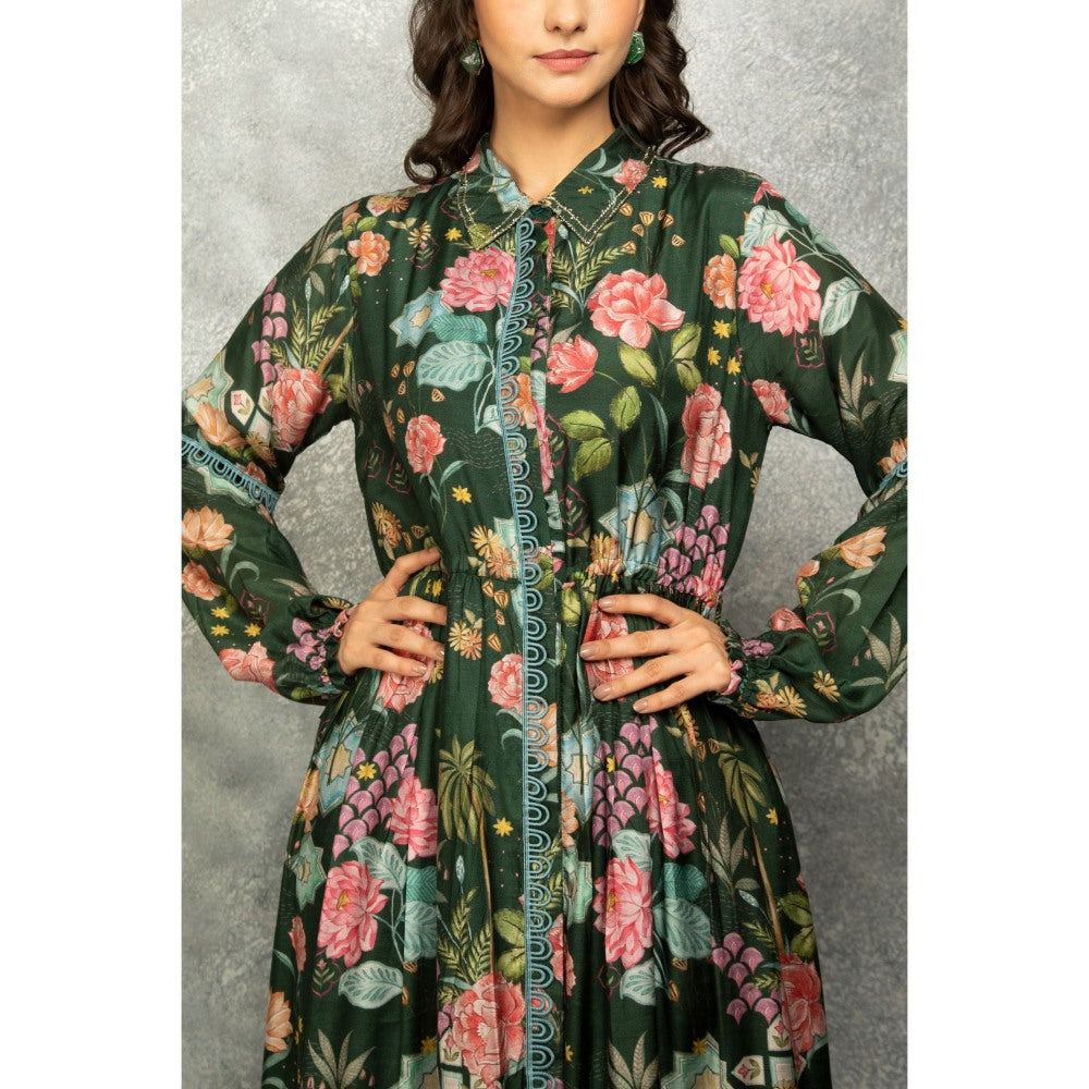 Tanu Malhotra Green Floral Printed Dress