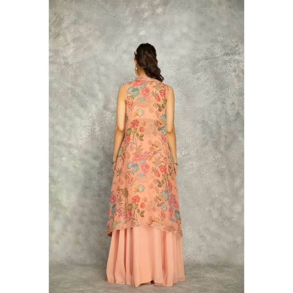 Tanu Malhotra Peach Embroidered Cape with Crop Top and Skirt (Set of 3)
