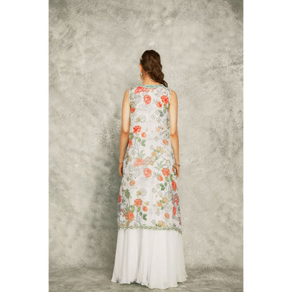 Tanu Malhotra Turquoise Mirror Embroidered Cape with Crop Top and Skirt (Set of 3)