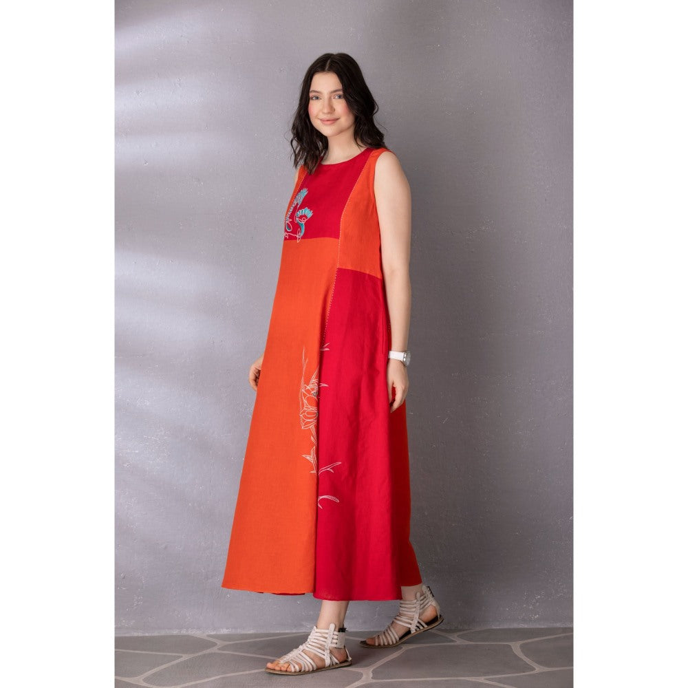 Tanu Malhotra Burnt Orange Cotton Linen Embroidered Dress