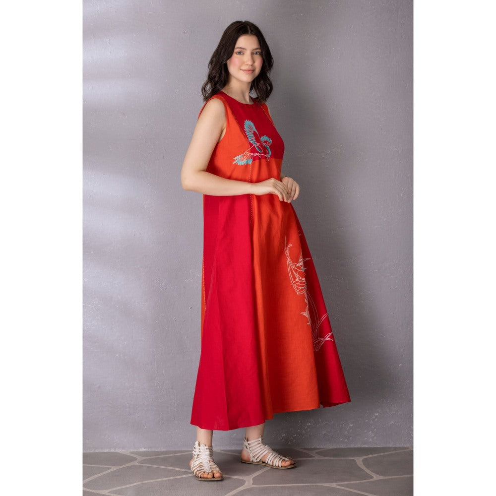 Tanu Malhotra Burnt Orange Cotton Linen Embroidered Dress