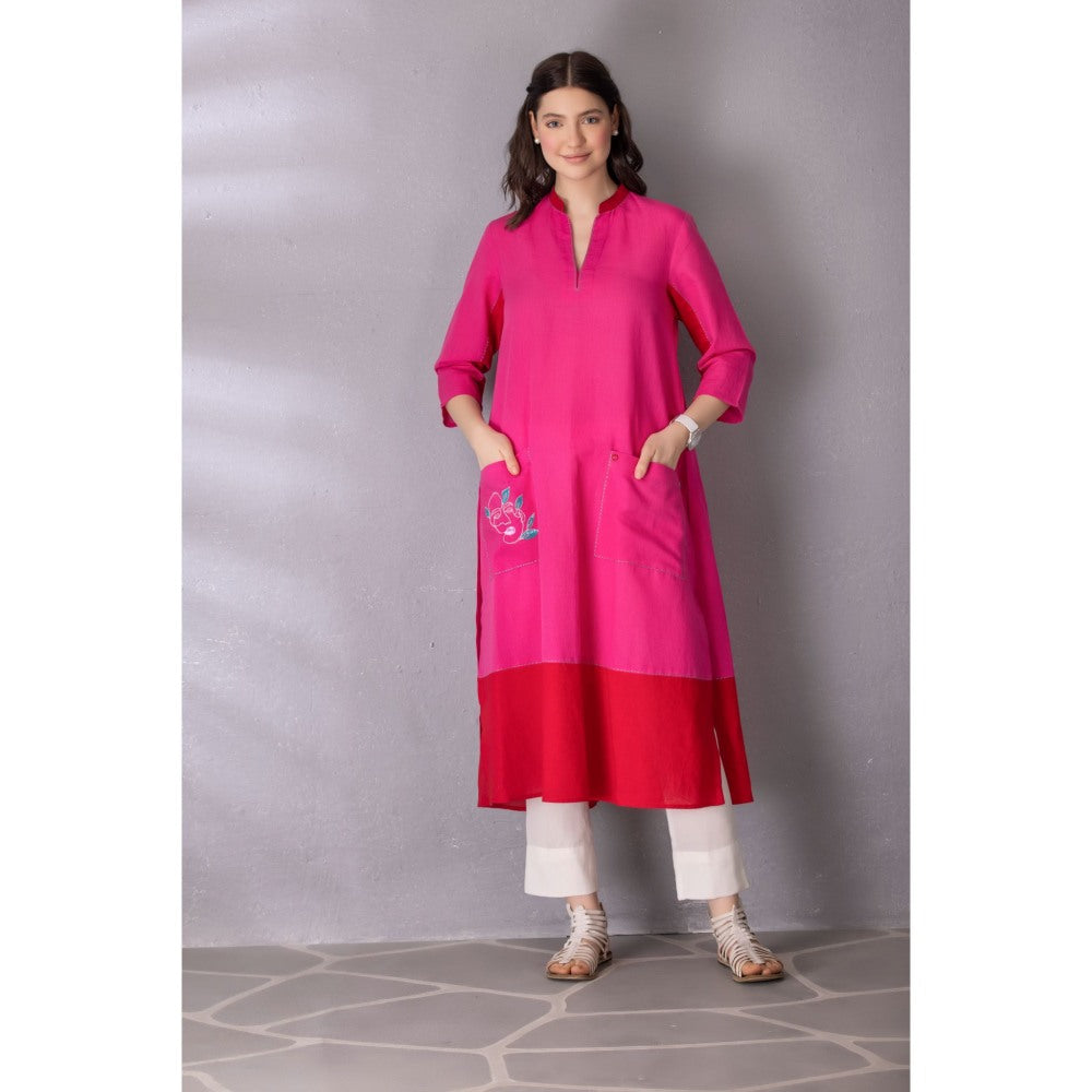 Tanu Malhotra Pink Bubble Gum Embroidered A-Line Kurta with Pant (Set of 2)