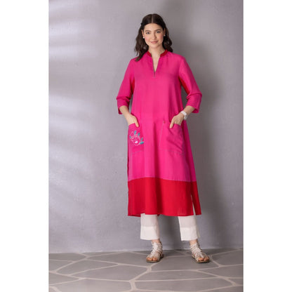Tanu Malhotra Pink Bubble Gum Embroidered A-Line Kurta with Pant (Set of 2)