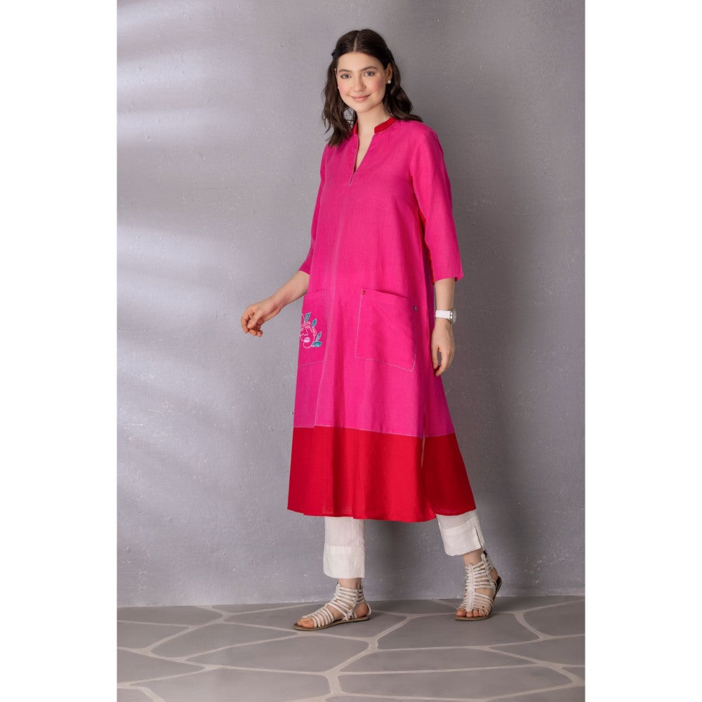 Tanu Malhotra Pink Bubble Gum Embroidered A-Line Kurta with Pant (Set of 2)