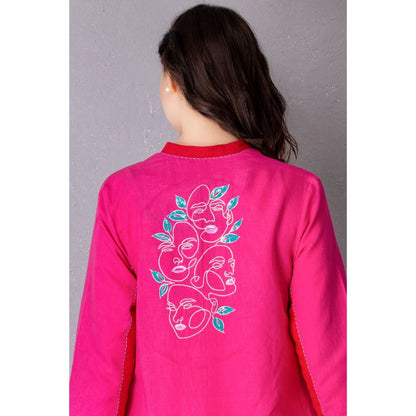 Tanu Malhotra Pink Bubble Gum Embroidered A-Line Kurta with Pant (Set of 2)