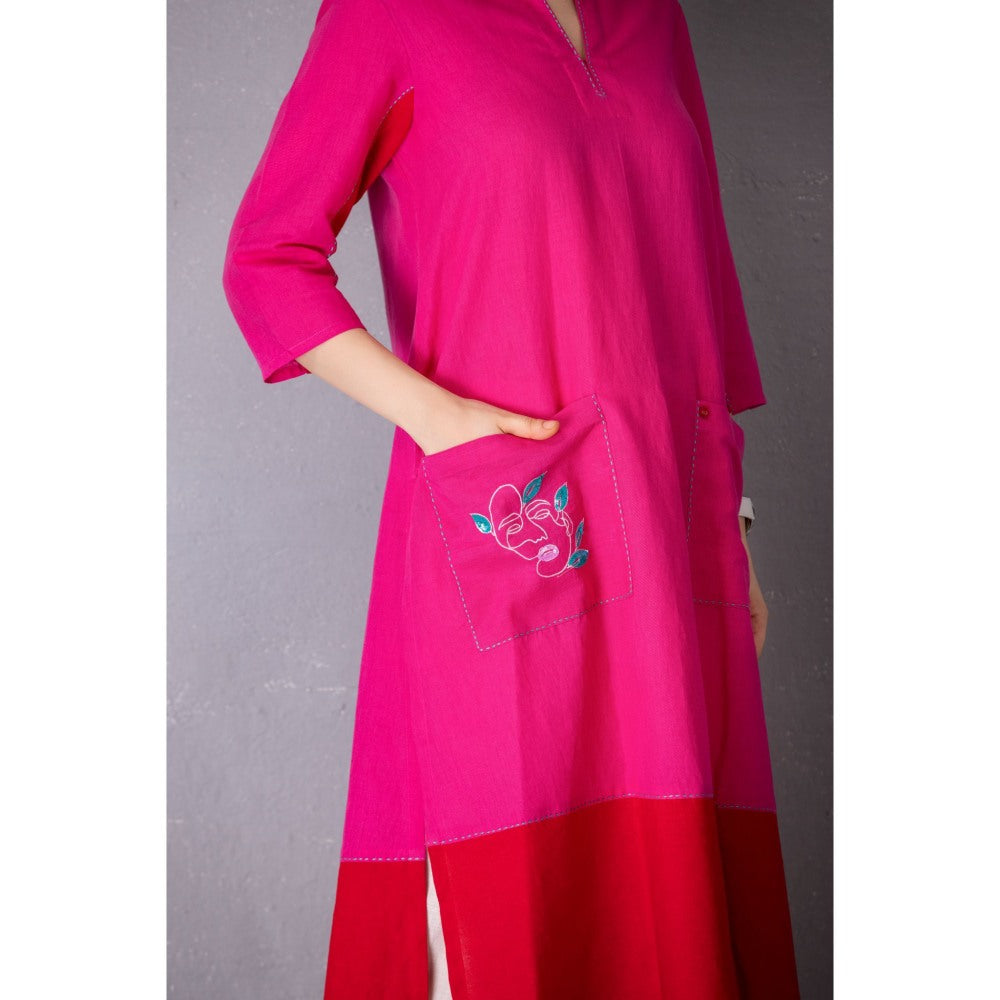Tanu Malhotra Pink Bubble Gum Embroidered A-Line Kurta with Pant (Set of 2)