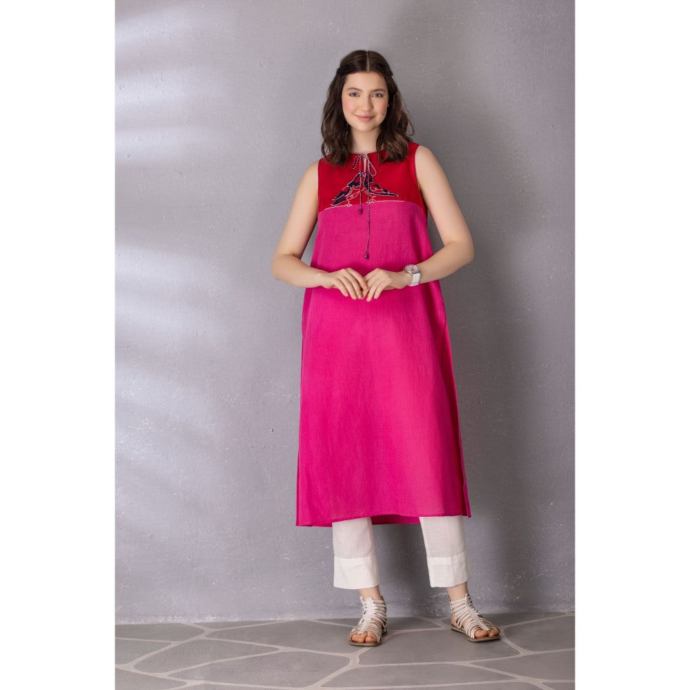 Tanu Malhotra Pink Cotton Linen Embroidered Kurta with Pant (Set of 2)