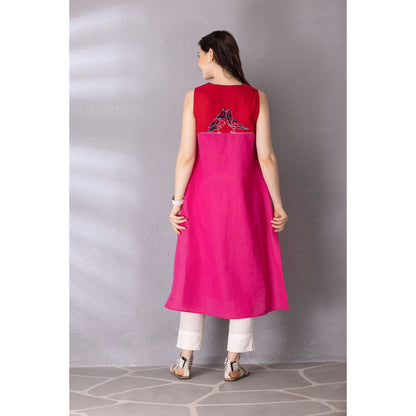 Tanu Malhotra Pink Cotton Linen Embroidered Kurta with Pant (Set of 2)
