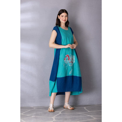 Tanu Malhotra Blue Cotton Linen Embroidered Dress