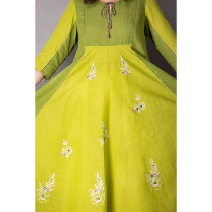 Tanu Malhotra Lime Green Cotton Linen Embroidered Kurta with Palazzo (Set of 2)