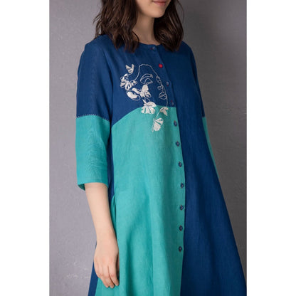 Tanu Malhotra Blue Cotton Linen Embroidered Kurta with Pant (Set of 2)