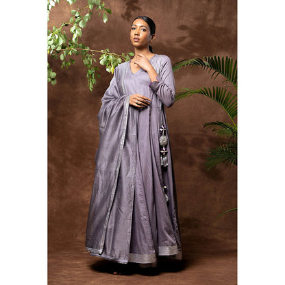 Taraasi Purple Jasmine Kalidar Angarkha Kurta with Slip & Dupatta (Set of 3)