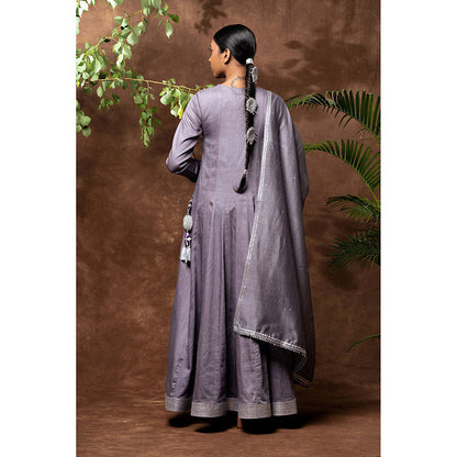 Taraasi Purple Jasmine Kalidar Angarkha Kurta with Slip & Dupatta (Set of 3)