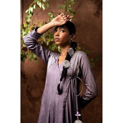 Taraasi Purple Jasmine Kalidar Angarkha Kurta with Slip & Dupatta (Set of 3)