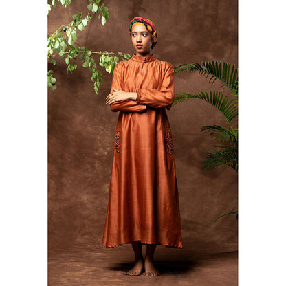 Taraasi Rust Anaya Hand Embroidered Maxi Dress