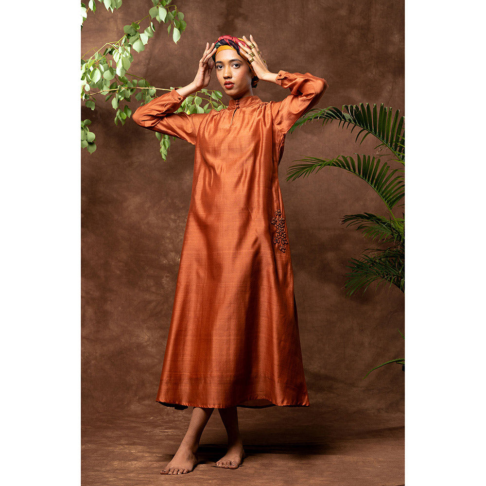 Taraasi Rust Anaya Hand Embroidered Maxi Dress