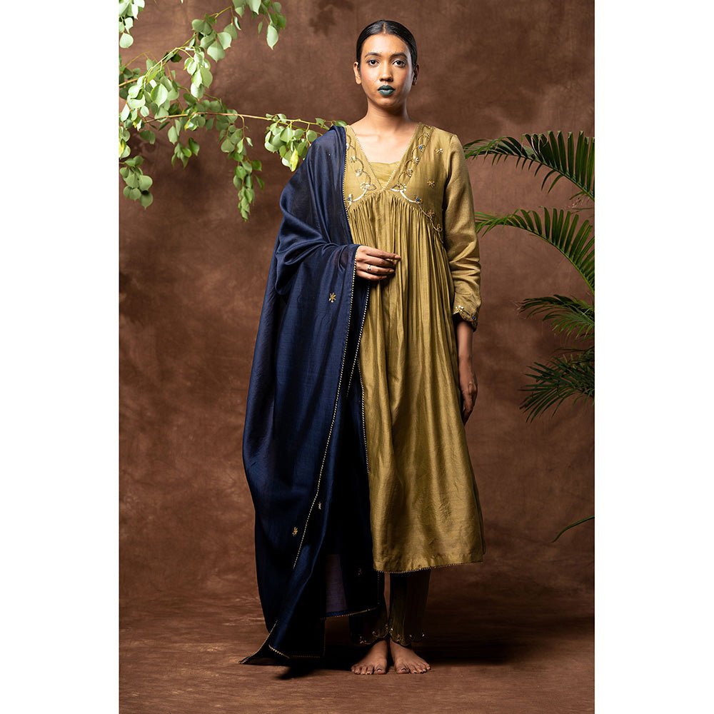 Taraasi Olive Haseena Embellished Anarkali Kurta with Pant & Dupatta (Set of 4)