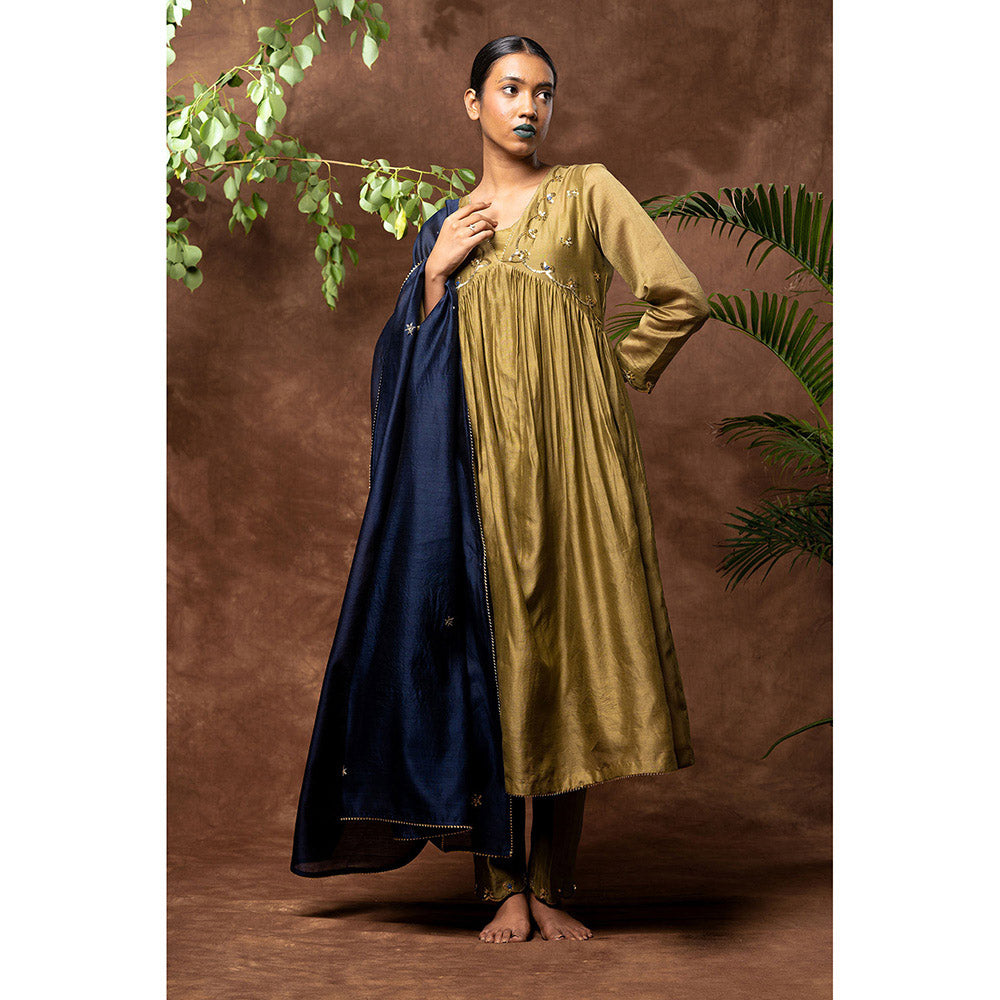 Taraasi Olive Haseena Embellished Anarkali Kurta with Pant & Dupatta (Set of 4)