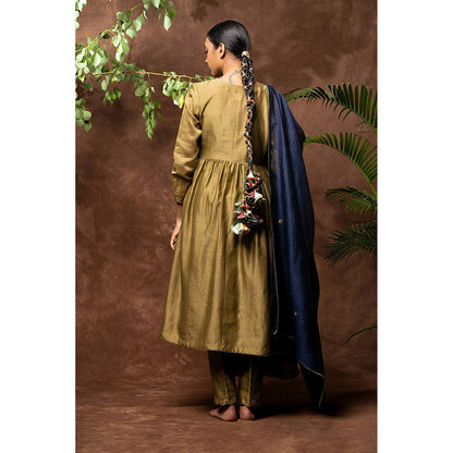 Taraasi Olive Haseena Embellished Anarkali Kurta with Pant & Dupatta (Set of 4)