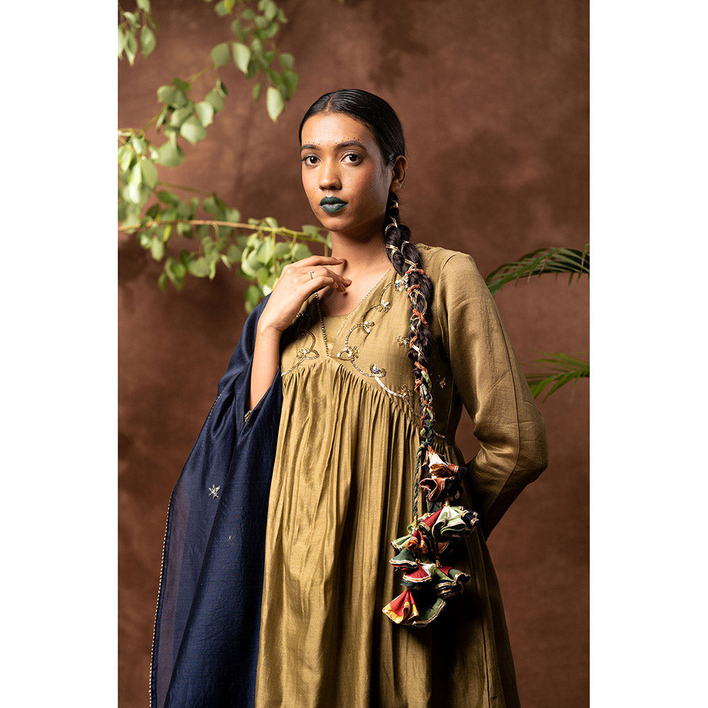 Taraasi Olive Haseena Embellished Anarkali Kurta with Pant & Dupatta (Set of 4)