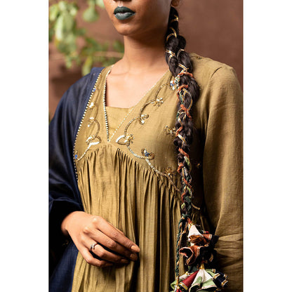 Taraasi Olive Haseena Embellished Anarkali Kurta with Pant & Dupatta (Set of 4)