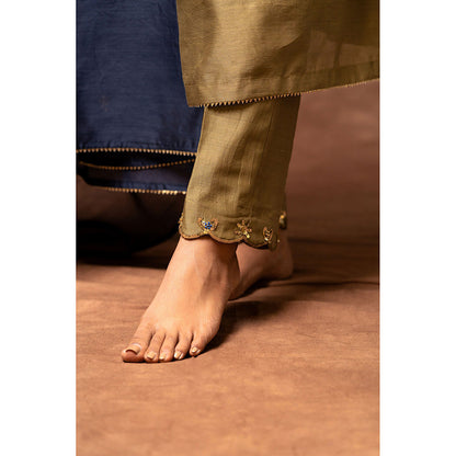 Taraasi Olive Haseena Embellished Anarkali Kurta with Pant & Dupatta (Set of 4)