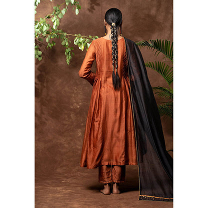 Taraasi Rust Nawabi Embellished Anarkali Kurta with Pant & Dupatta (Set of 3)