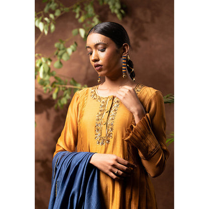 Taraasi Mustard Nawabi Embellished Anarkali Kurta with Pant & Dupatta (Set of 3)