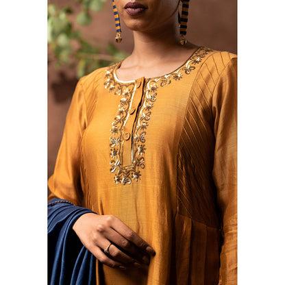 Taraasi Mustard Nawabi Embellished Anarkali Kurta with Pant & Dupatta (Set of 3)