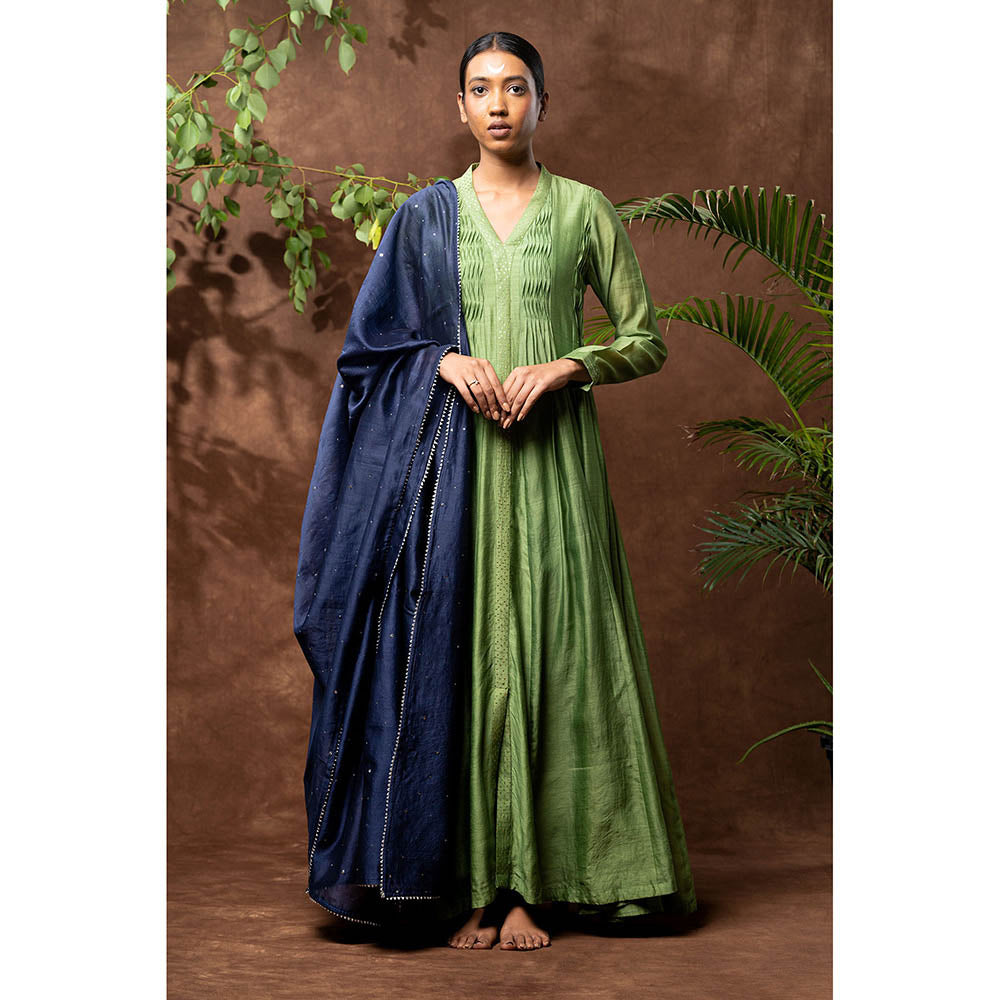 Taraasi Green Chandrama Kalidar Anarkali Kurta with Dupatta (Set of 2)