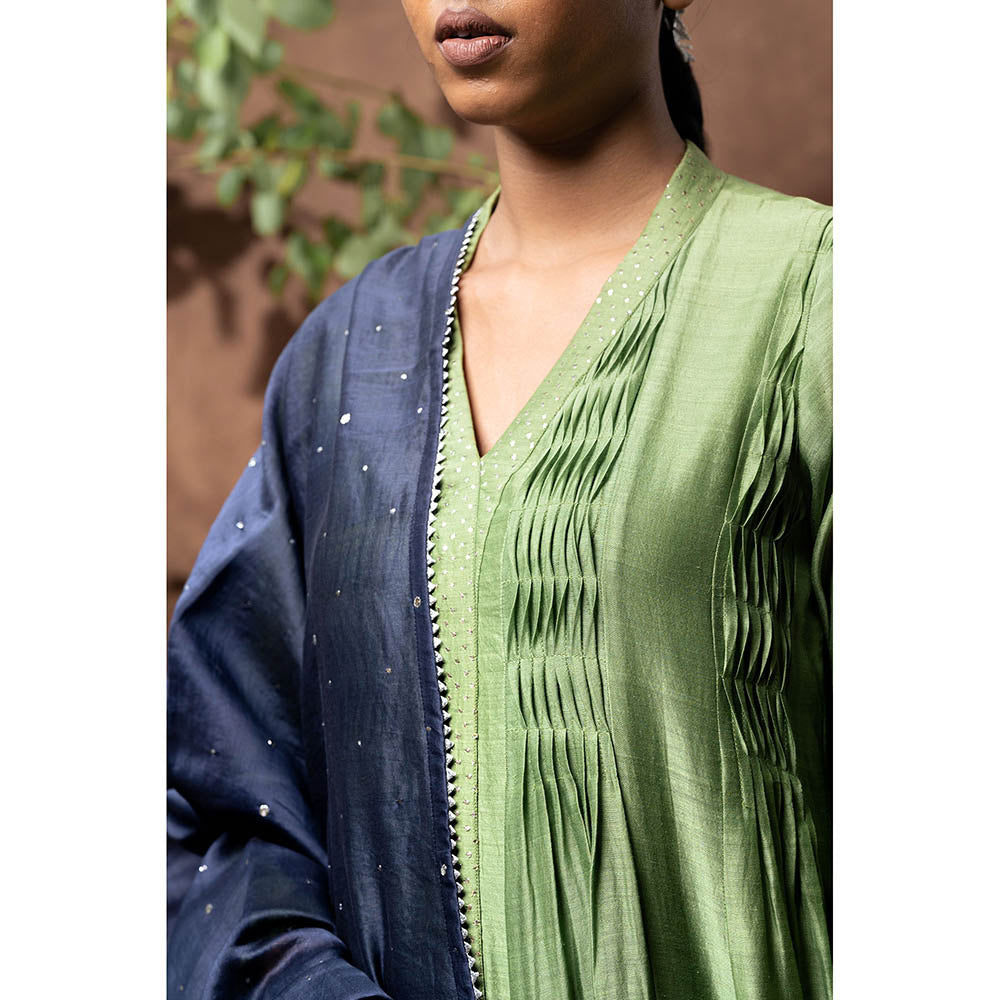 Taraasi Green Chandrama Kalidar Anarkali Kurta with Dupatta (Set of 2)