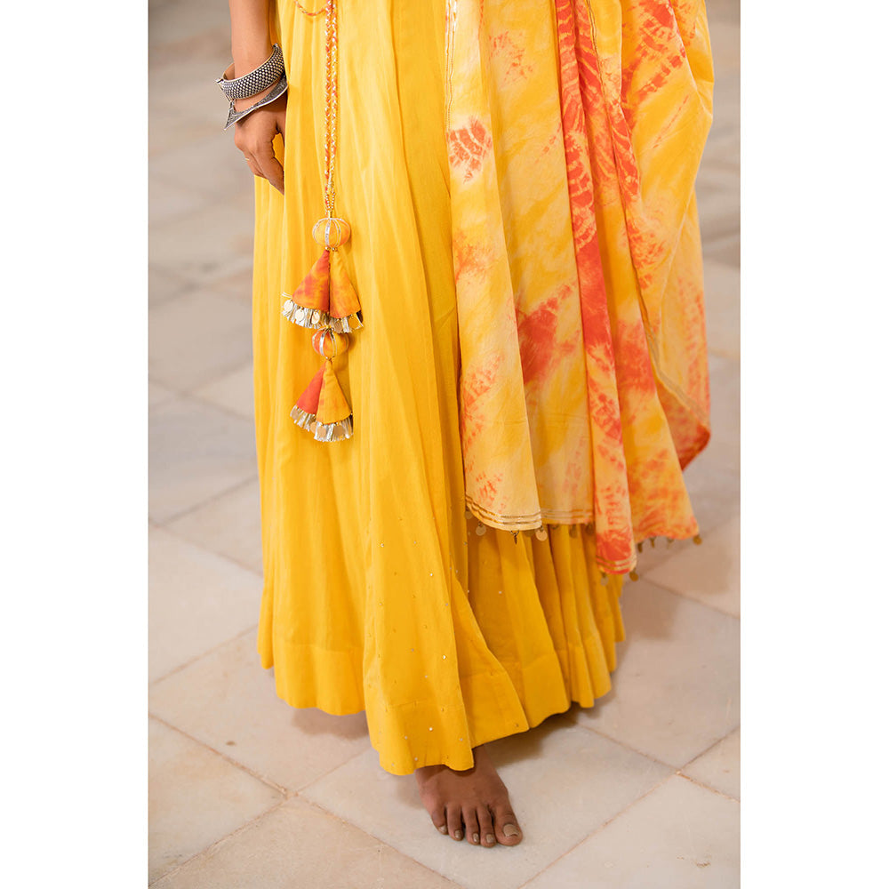 Taraasi Noorani Sunshine Yellow Mulmul Cotton Kalidar Ghaghra